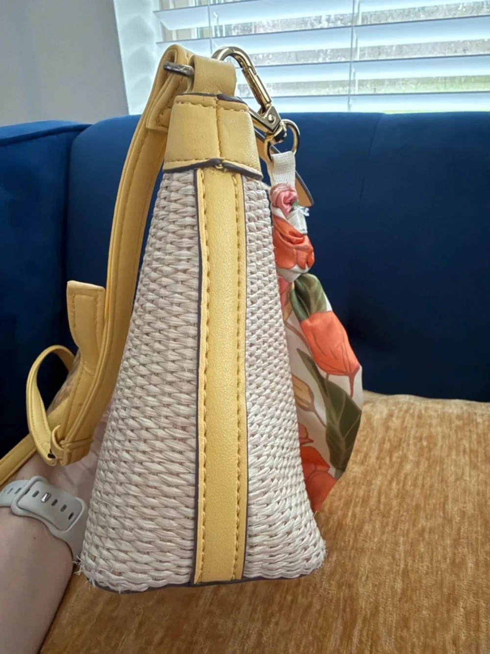 Nanette Lepore Woven Straw Crossbody with Yellow Trim